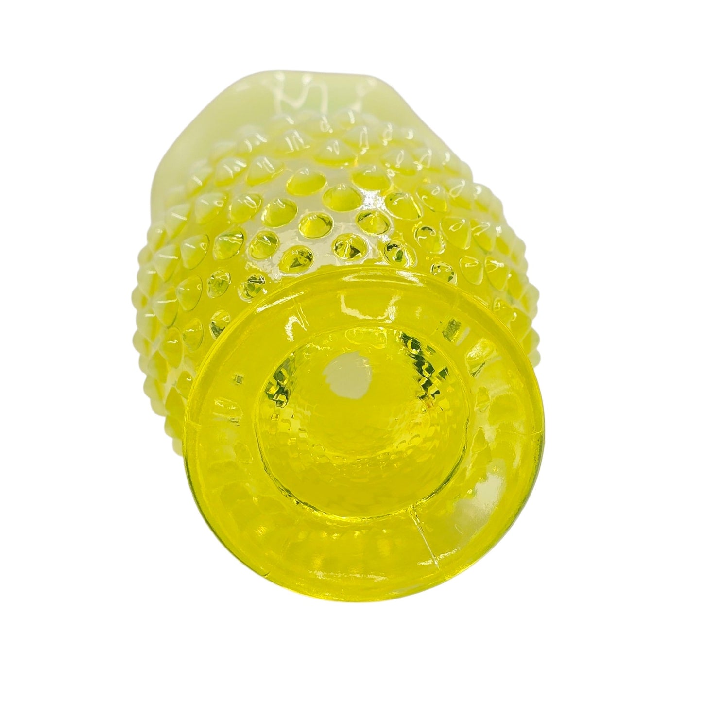 Vtg Fenton Vaseline Opalescent Hobnail Vase 3.75" Topaz Uranium Glass Glows UV