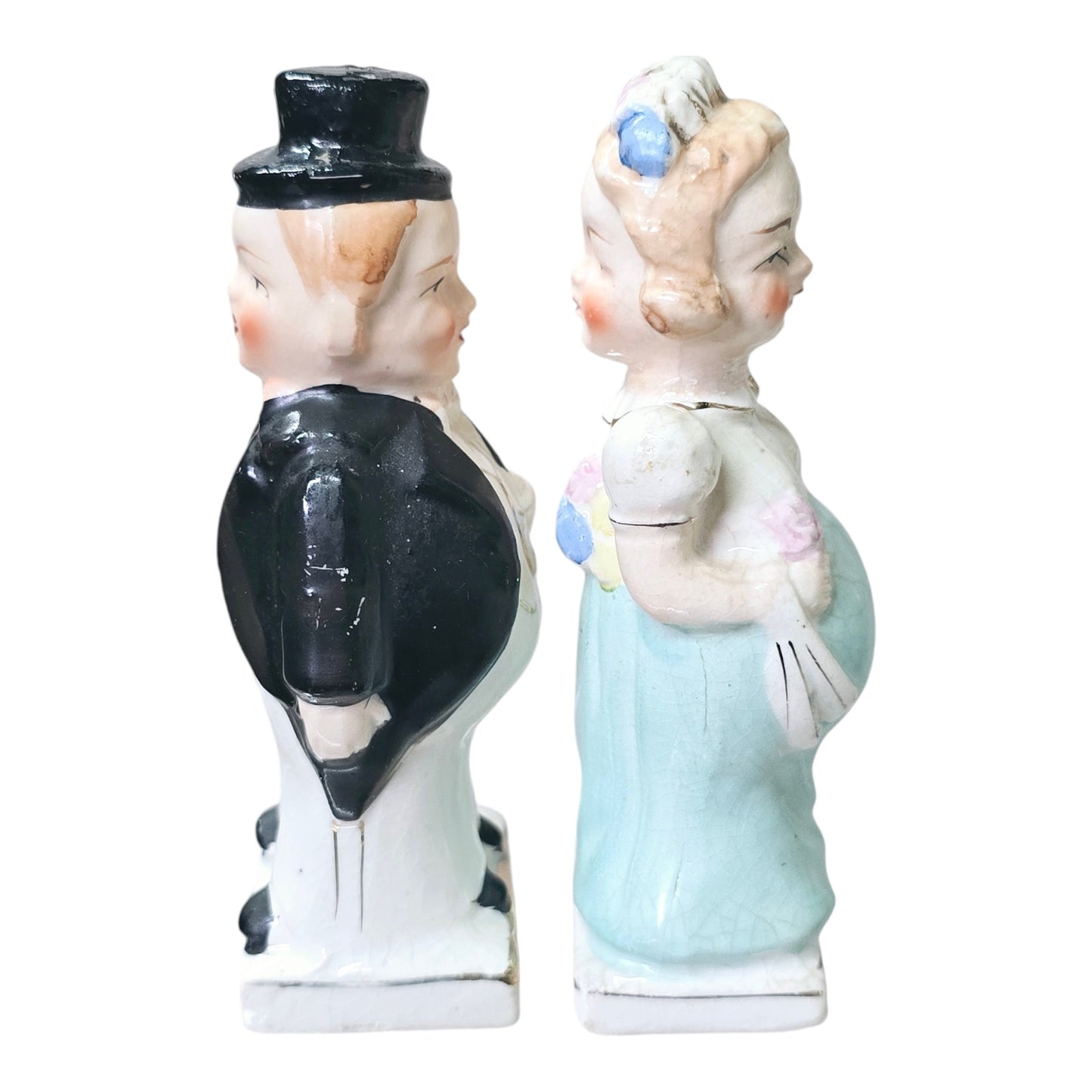 Vintage Before & After Married Couple Salt & Pepper Shakers Double Sided Humor