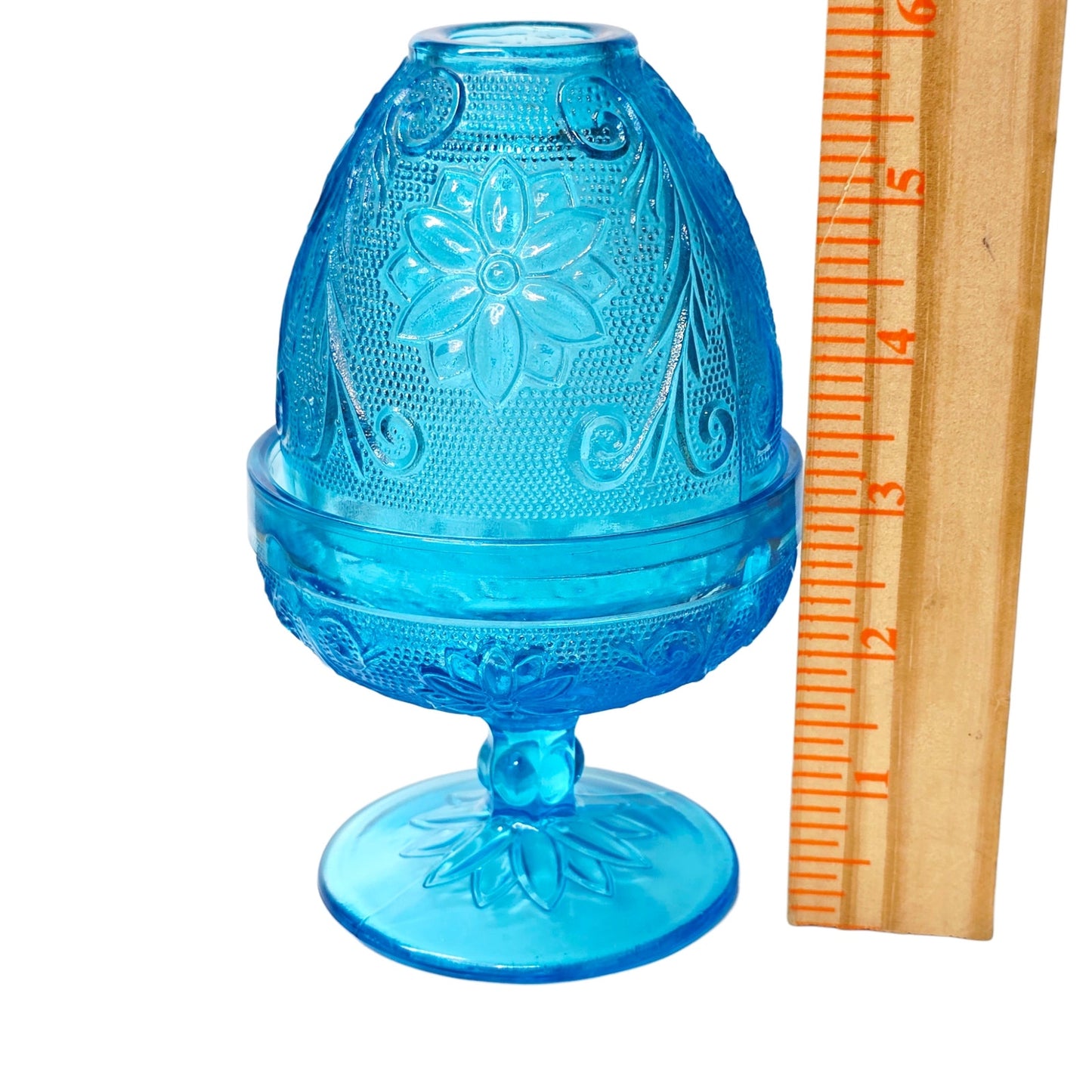 Vintage Indiana Glass Fairy Lamp "Horizon" Aqua Blue Floral Tiara Exclusives