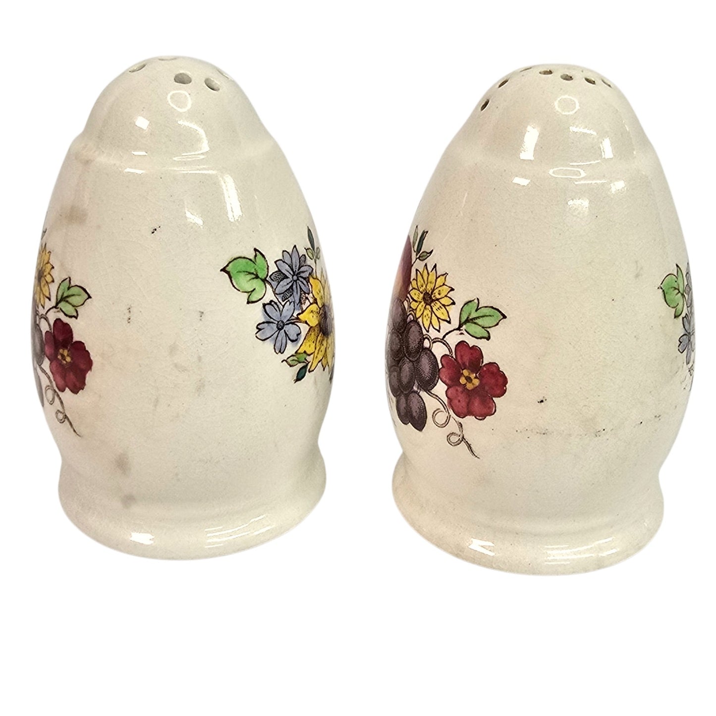 Spode England Reynolds Fruit Salt Pepper Shakers Vtg 1972 MME Gilder Mark FLAW