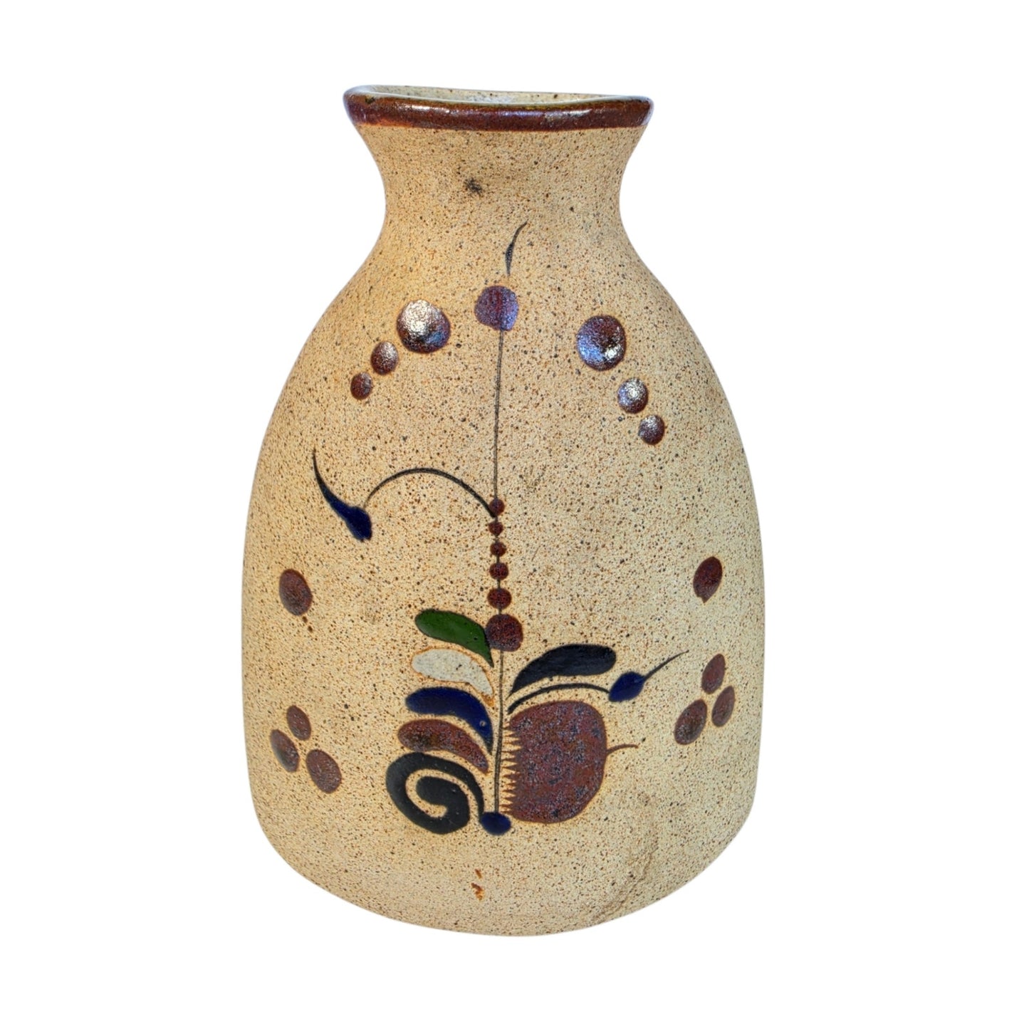 Vintage Netzi Tonala Mexican Pottery Bud Vase Hand Painted Folk Art Floral
