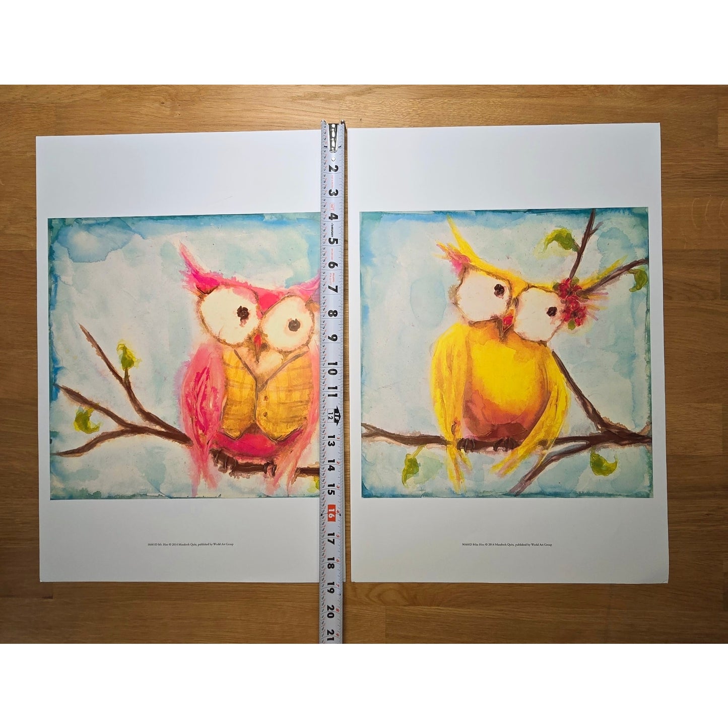 Two 16x12 Owl Bird Art Prints: Mr. Hoo & Miss Hoo, 2014 Marabeth Quin, World Art Group