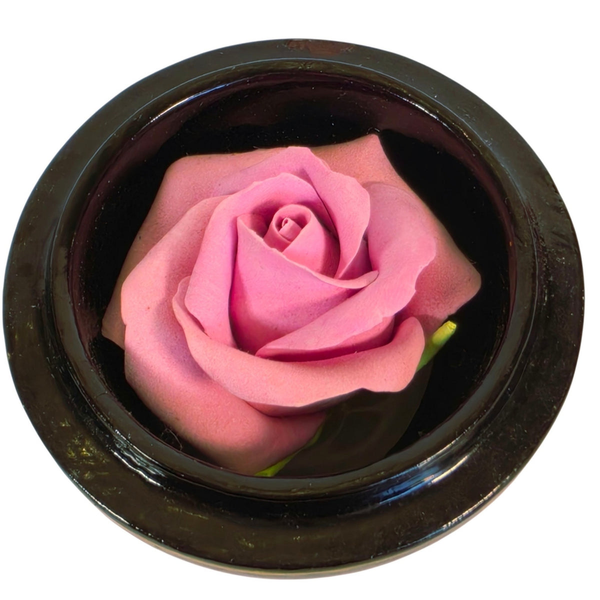 Vintage Japanese Lacquerware Round Trinket Box with Porcelain Rose