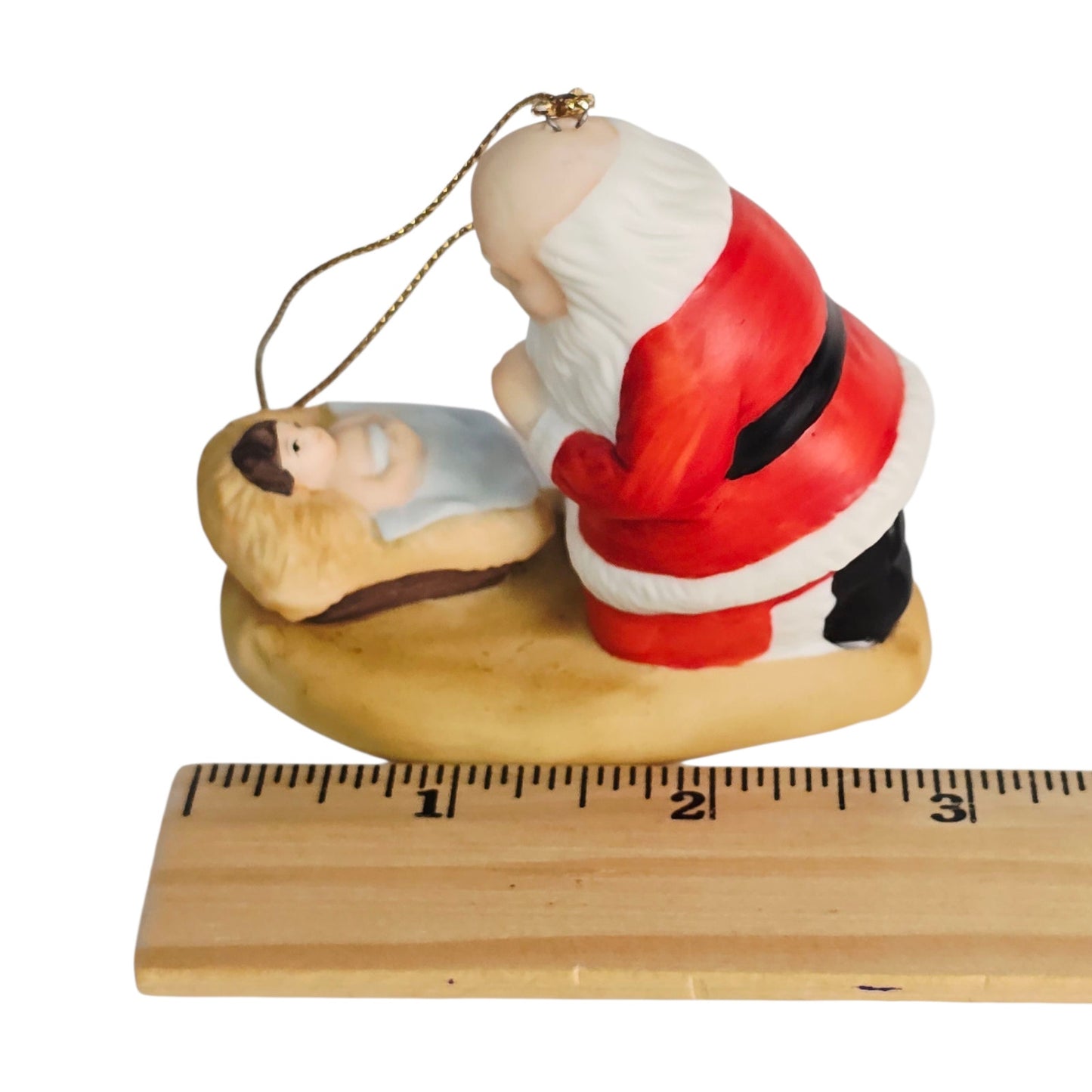Vtg "The Kneeling Santa" Ornament 1985 by Roman Original Box, Santa & Baby Jesus