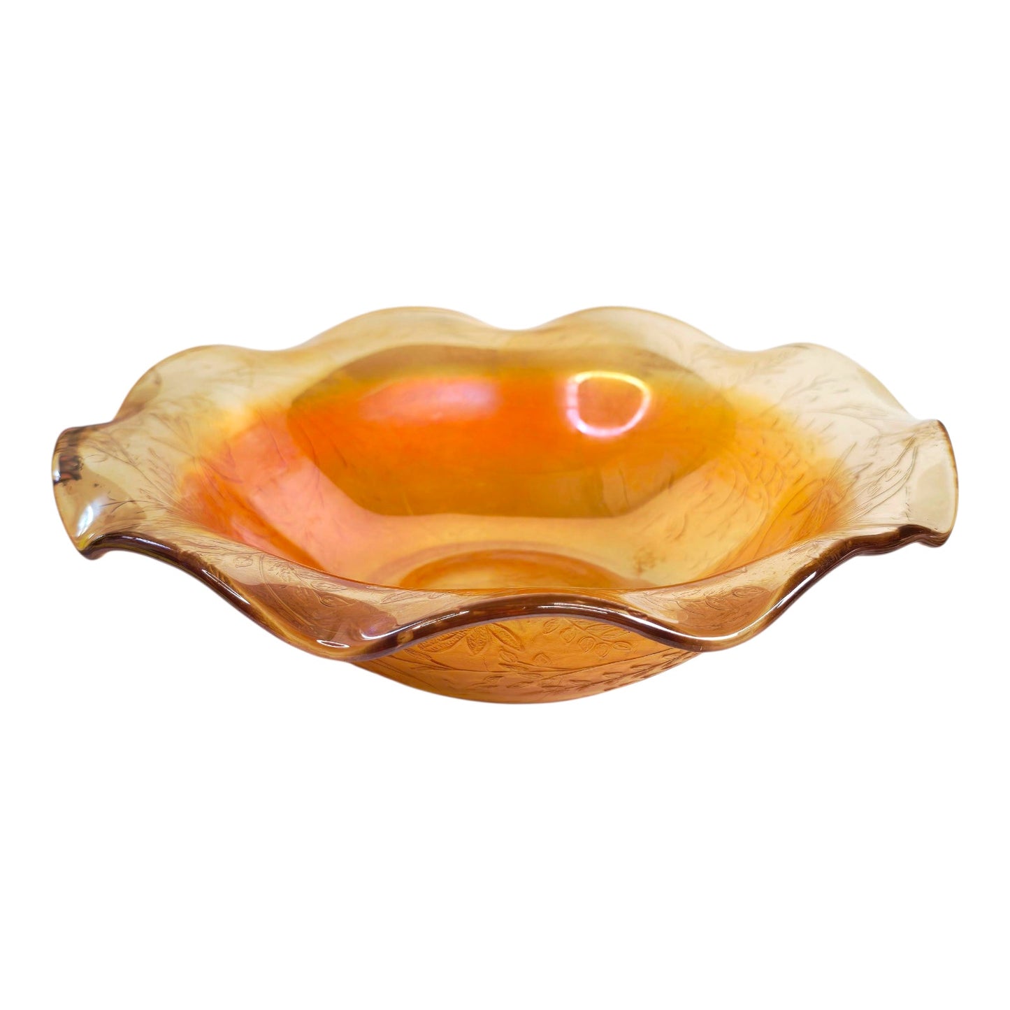 Mid Century Iris & Herringbone Jeannette Carnival Marigold Glass Bowl
