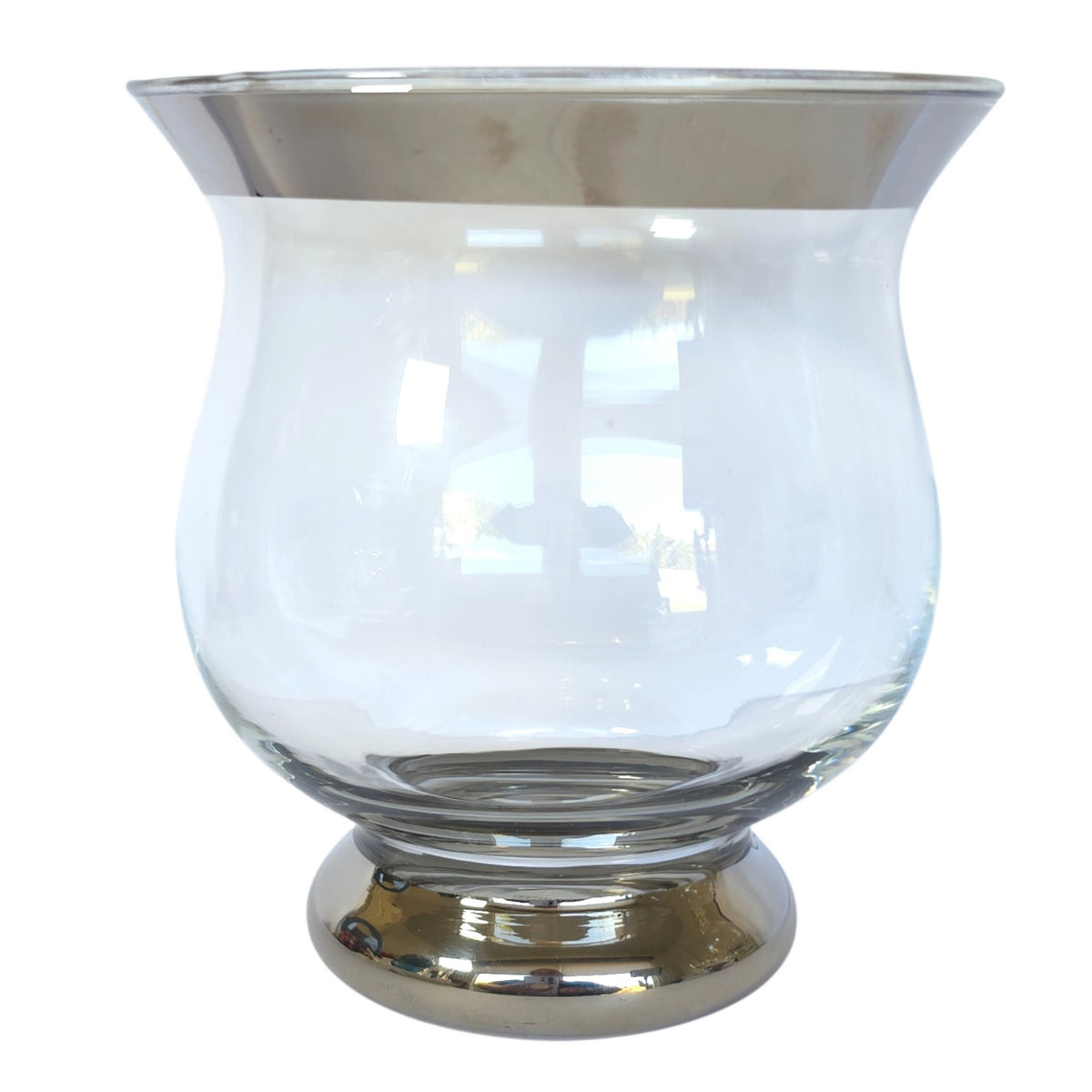 Vintage Crate & Barrel Minuet Glass Hurricane Candle Holder Silver Rim Italy