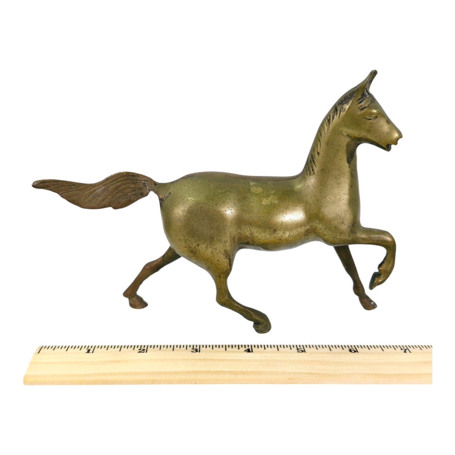 Vintage Brass Horse, Prancing Brass Horse Figurine, Patina, Anatomical, 5.25" H