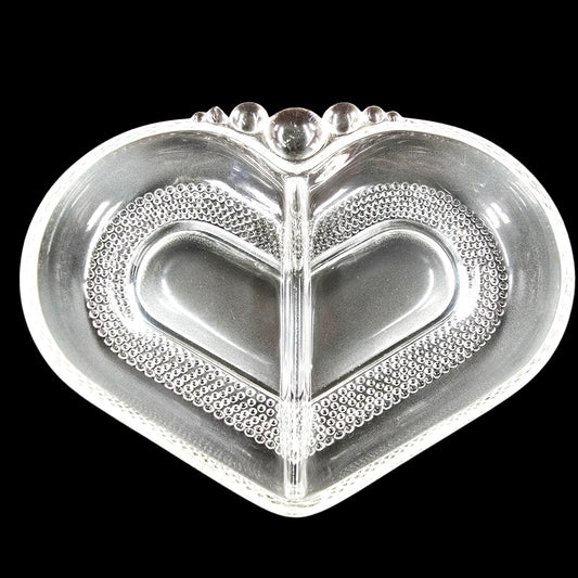 Vintage Duncan & Miller Divided Heart Glass Dish Teardrop Pattern  EUC No. 309