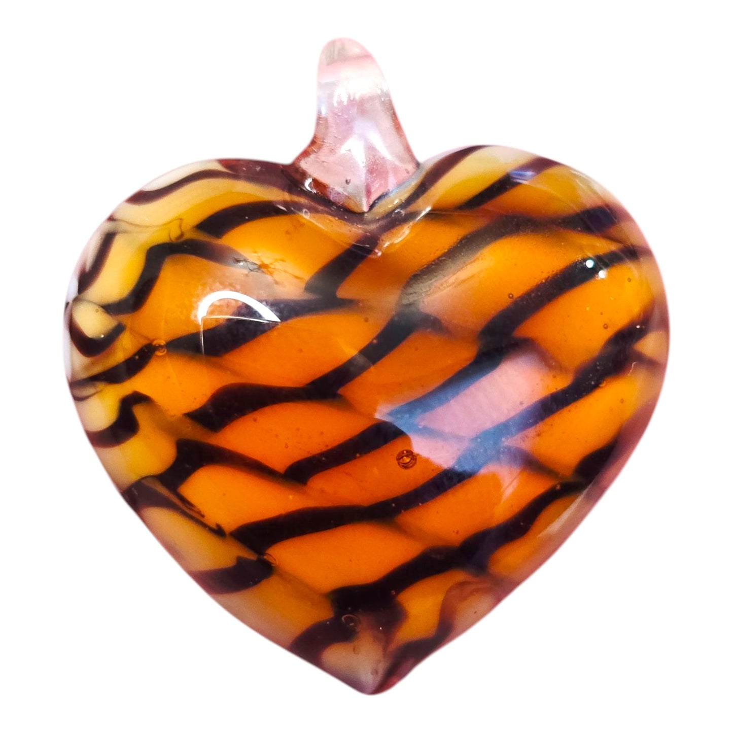 Vintage Venetian Art Glass Heart Pendant Tiger Stripe Puffy Heart