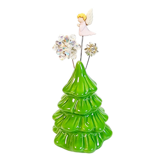 Christmas Tree Shaker Display with 3 Pins: Angel, Snowflake, Silver Bow