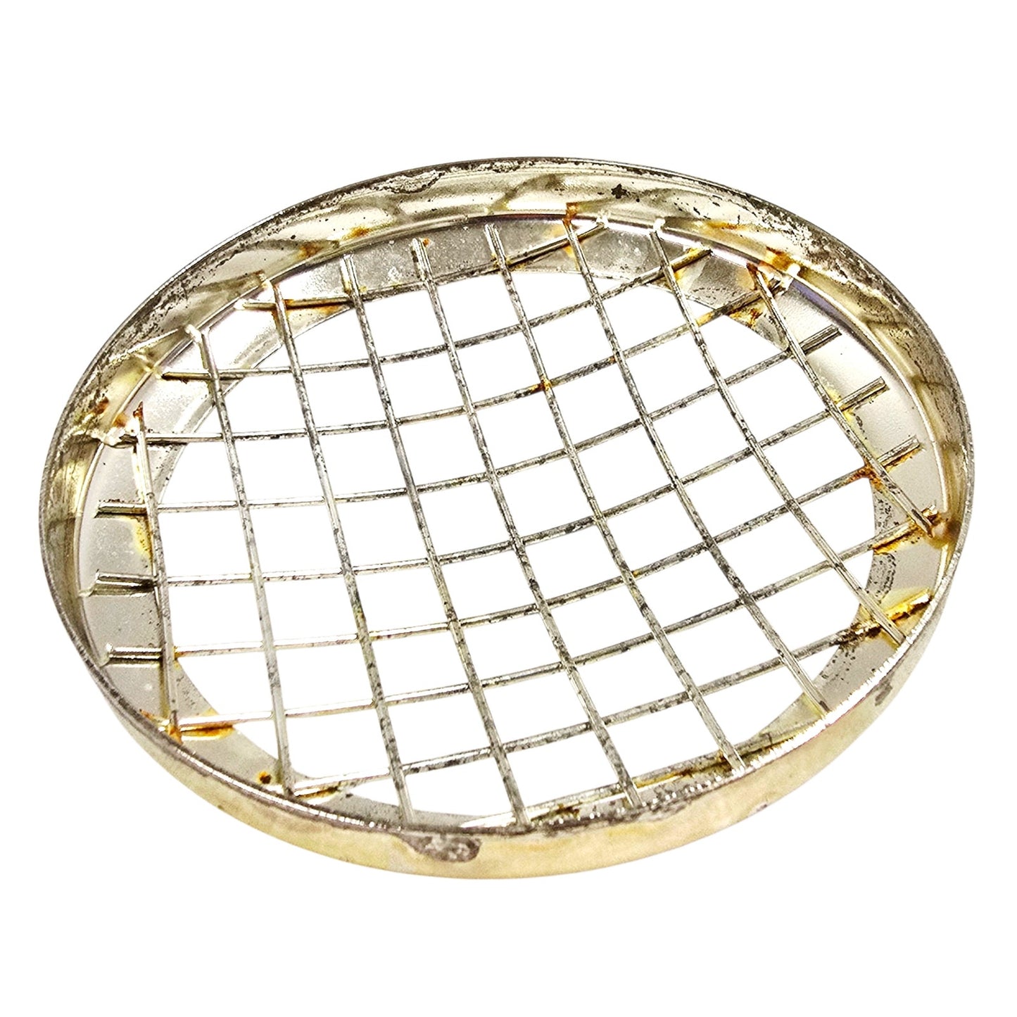 Vintage Pressed Glass Flower Frog Bowl, Rib Optic Pattern with Metal Grid Insert