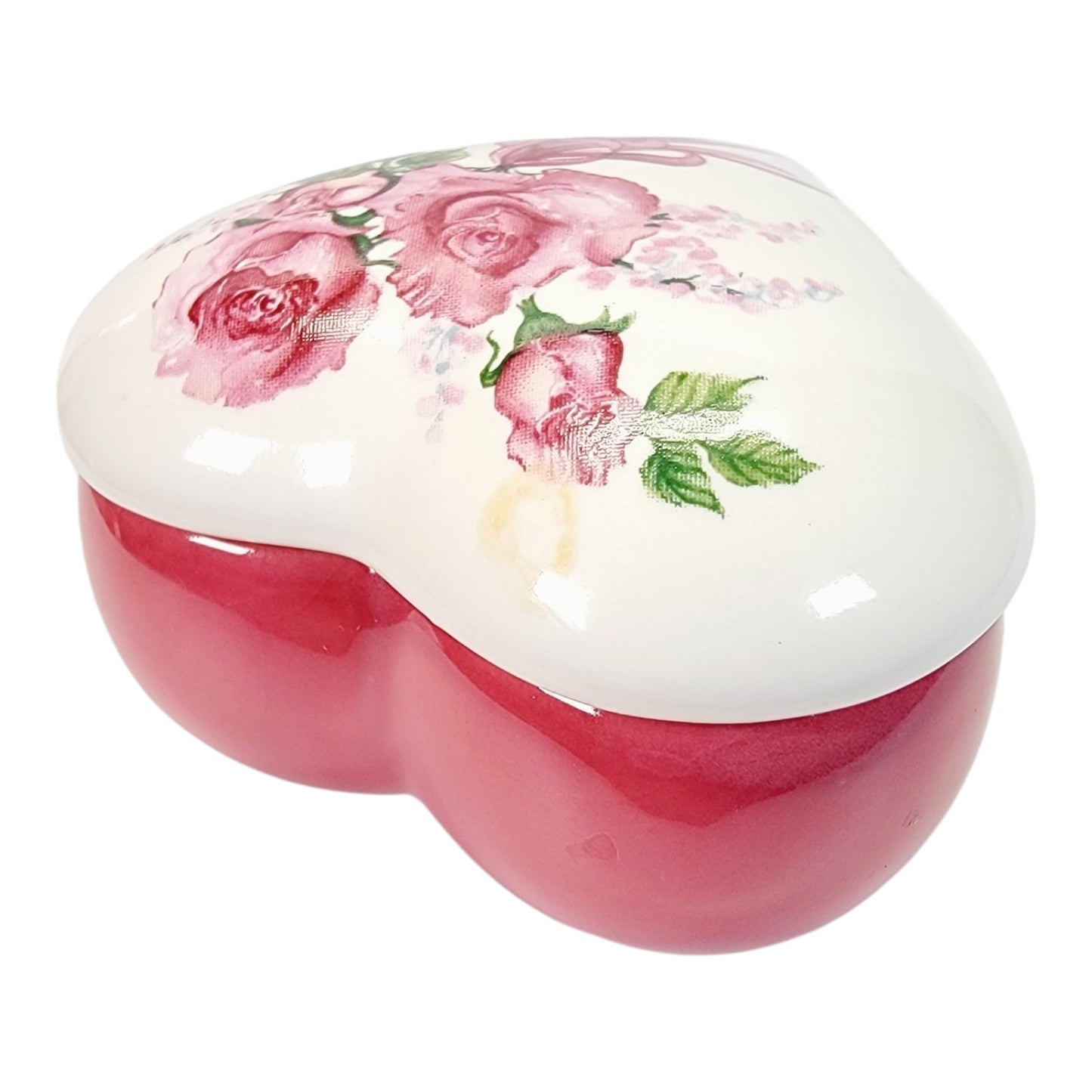 Vintage Floral Hand Painted Lidded Trinket Box, Pink with Flowers FLAW