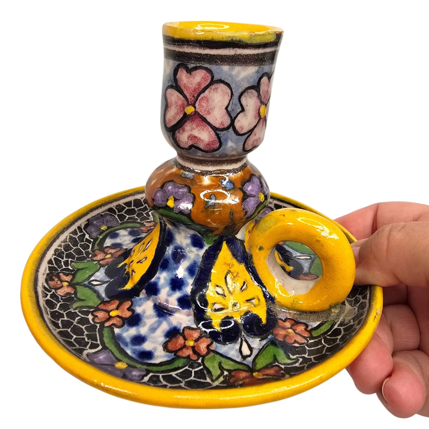 Vtg Casa Rugerio Puebla Mexico Talavera Candlesticks Pair Hand Painted Pottery