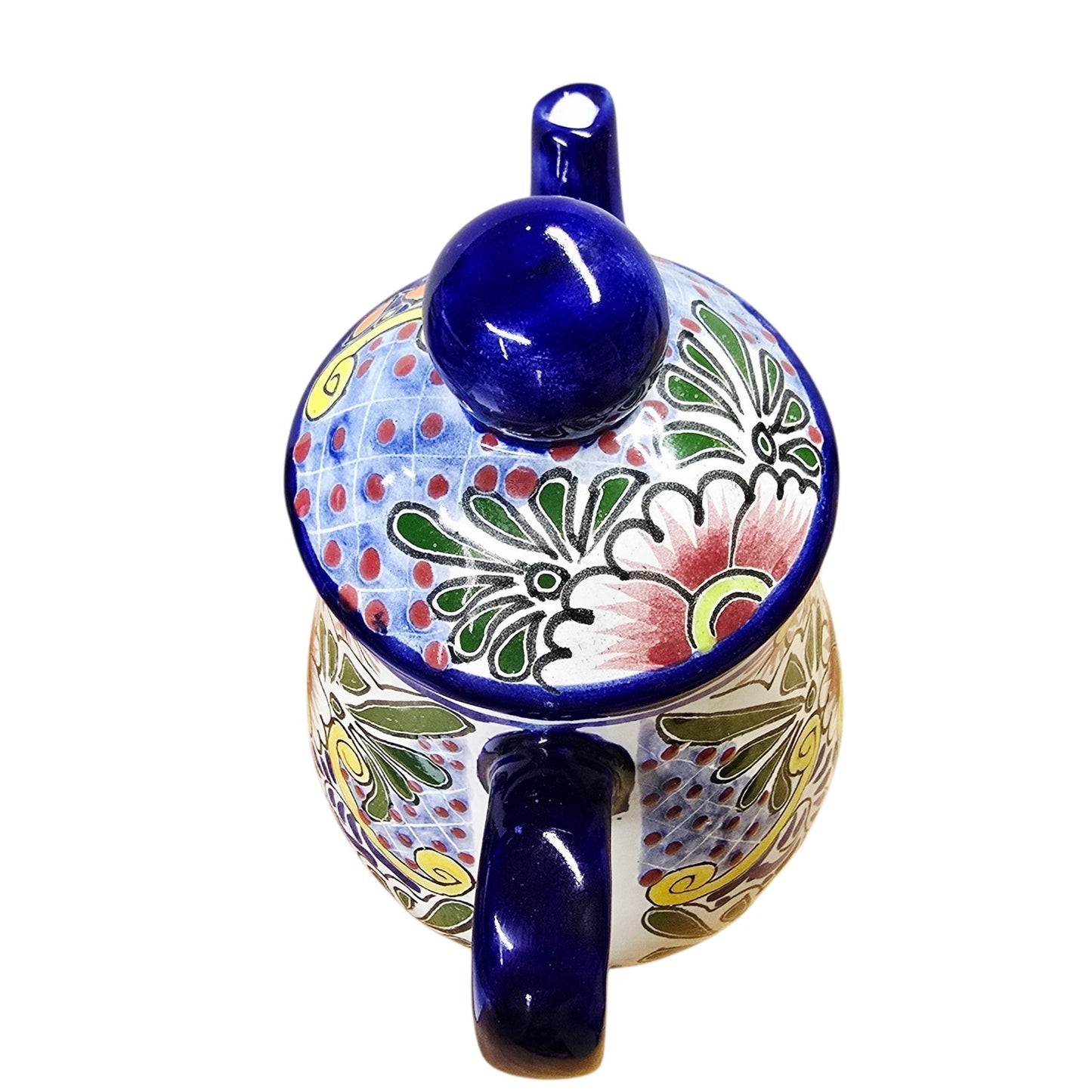 Talavera Teapot Coffee Pot Signed Liceagui Mexico Lead Free Hand-Painted Cobalt