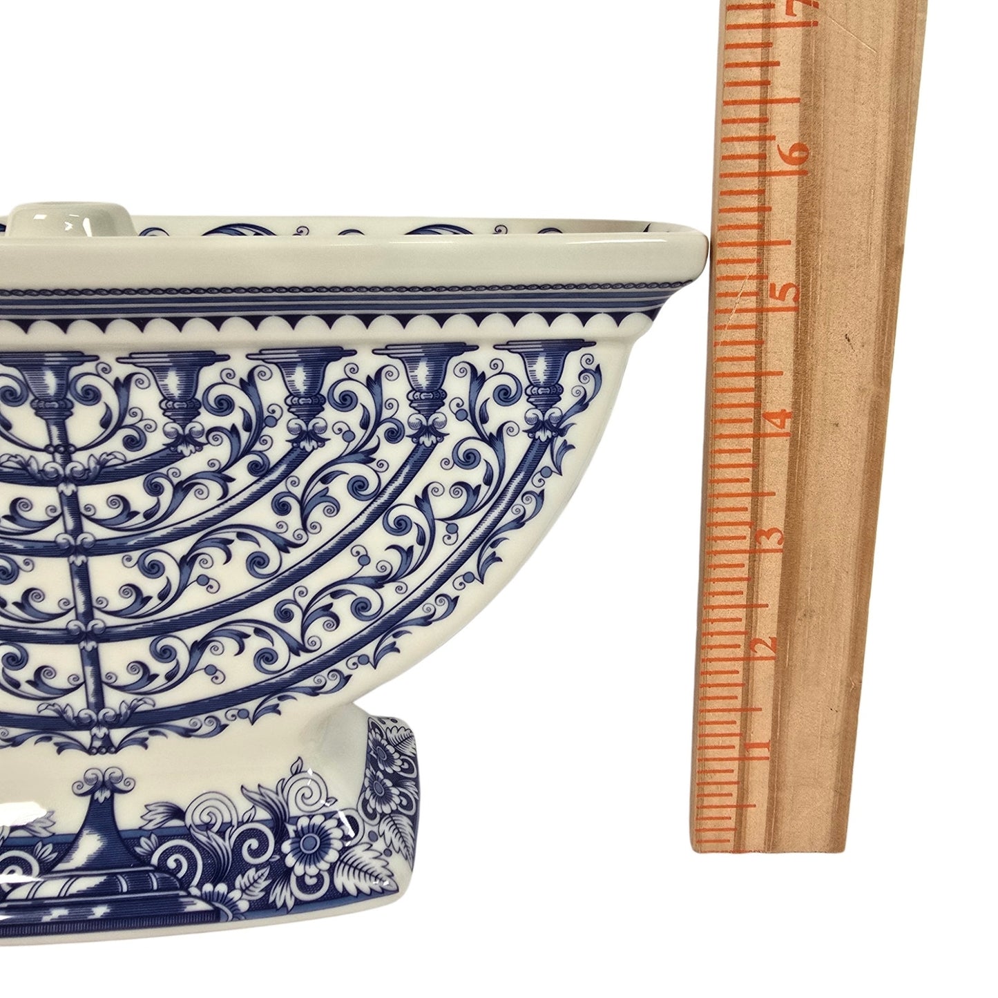 Vintage Spode The Judaica Collection Ceramic Hanukkah Menorah Blue White Scroll