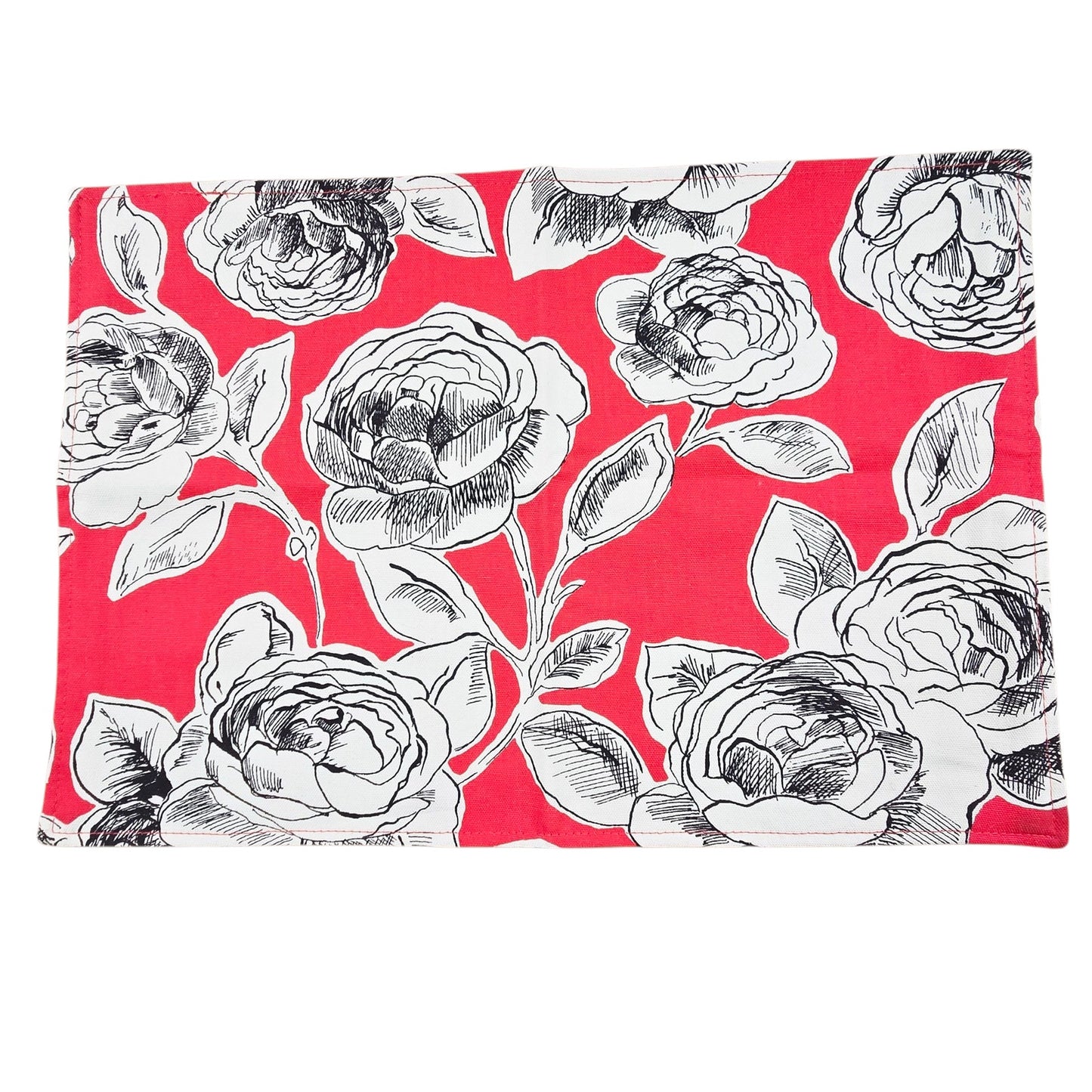 Set of 4 Rose Poppy Floral Placemats World Market 13" by 19", Red Black White
