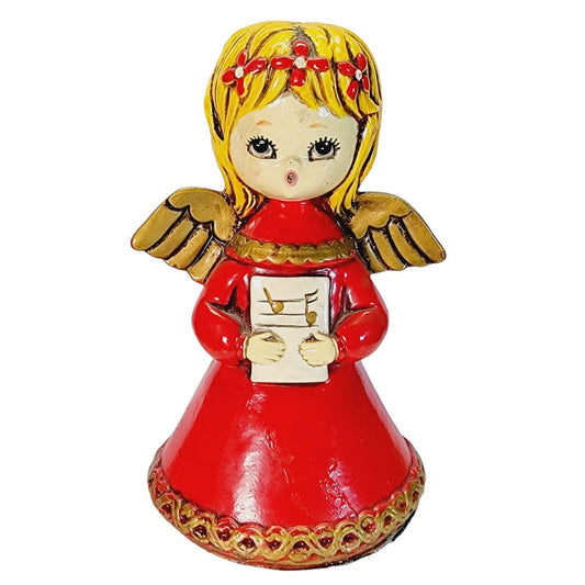 Vintage Homco Christmas Choir Angel Figurine 6" Red Dress, Gold Hair