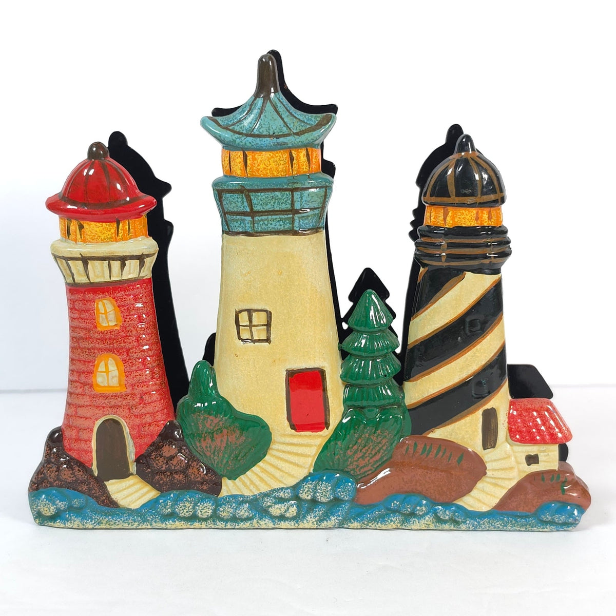 Hand Painted Lighthouse Letter Napkin Holder Coastal Nautical Desk Decor