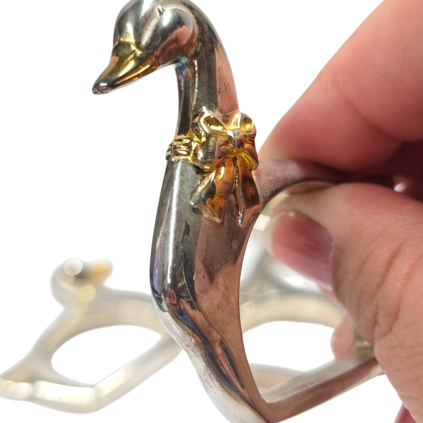 Vintage Swan Napkin Rings Set of 4 Silver Tone with Gold Accent Duck Table Decor