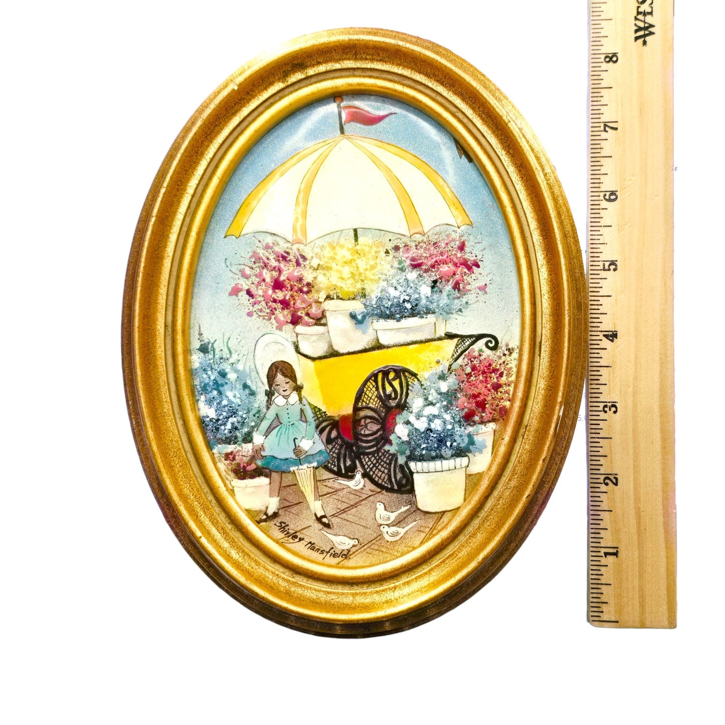 Shirley Mansfield Original Art Enamel on Copper Signed "The Flower Cart" 46/5000