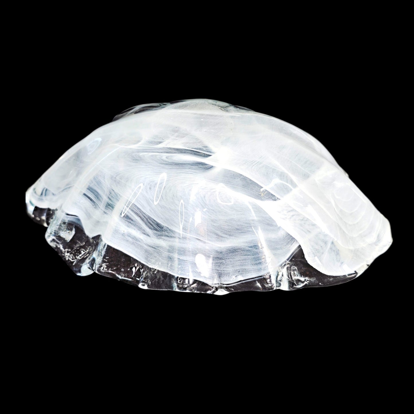 Art Glass Clam Shell Bowl White Clear Swirl Pattern Decorative Shell Glass Bowl