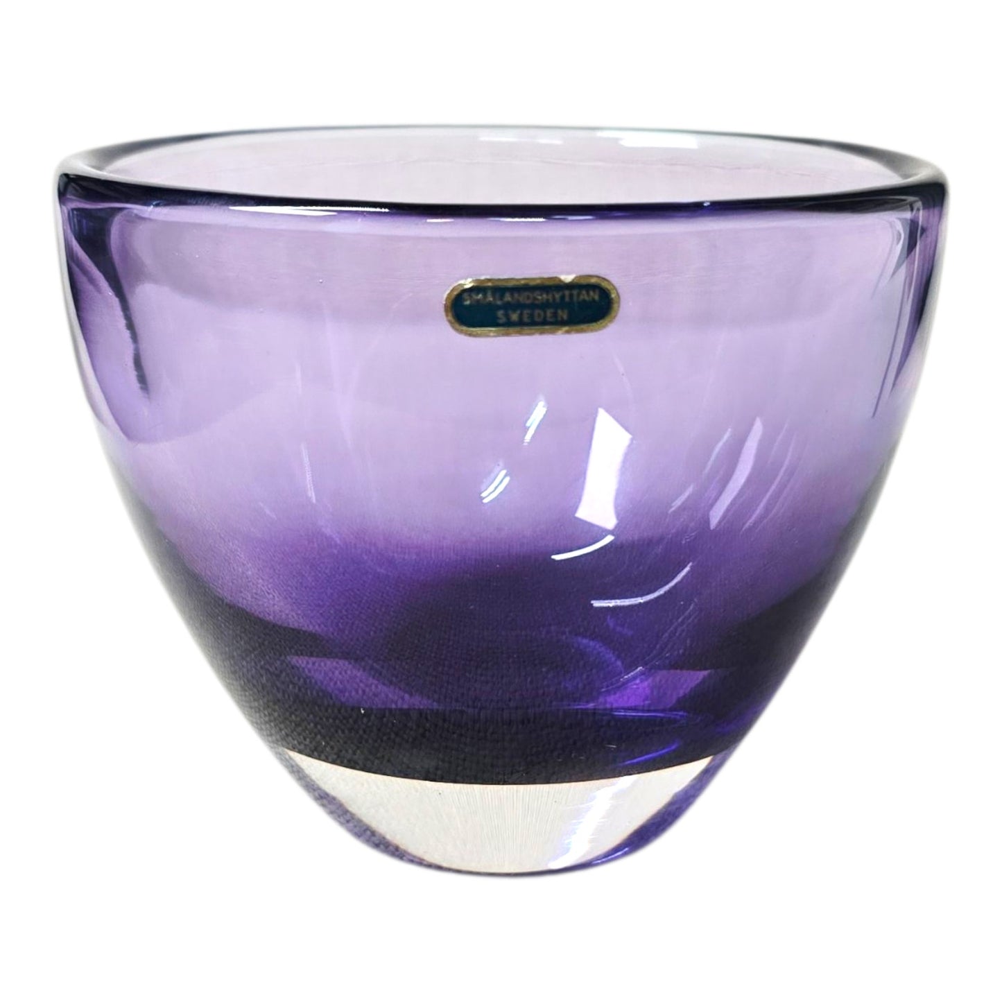Authentic MCM Smålandshyttan Sweden Art Glass Candle Holder Purple Scandinavian