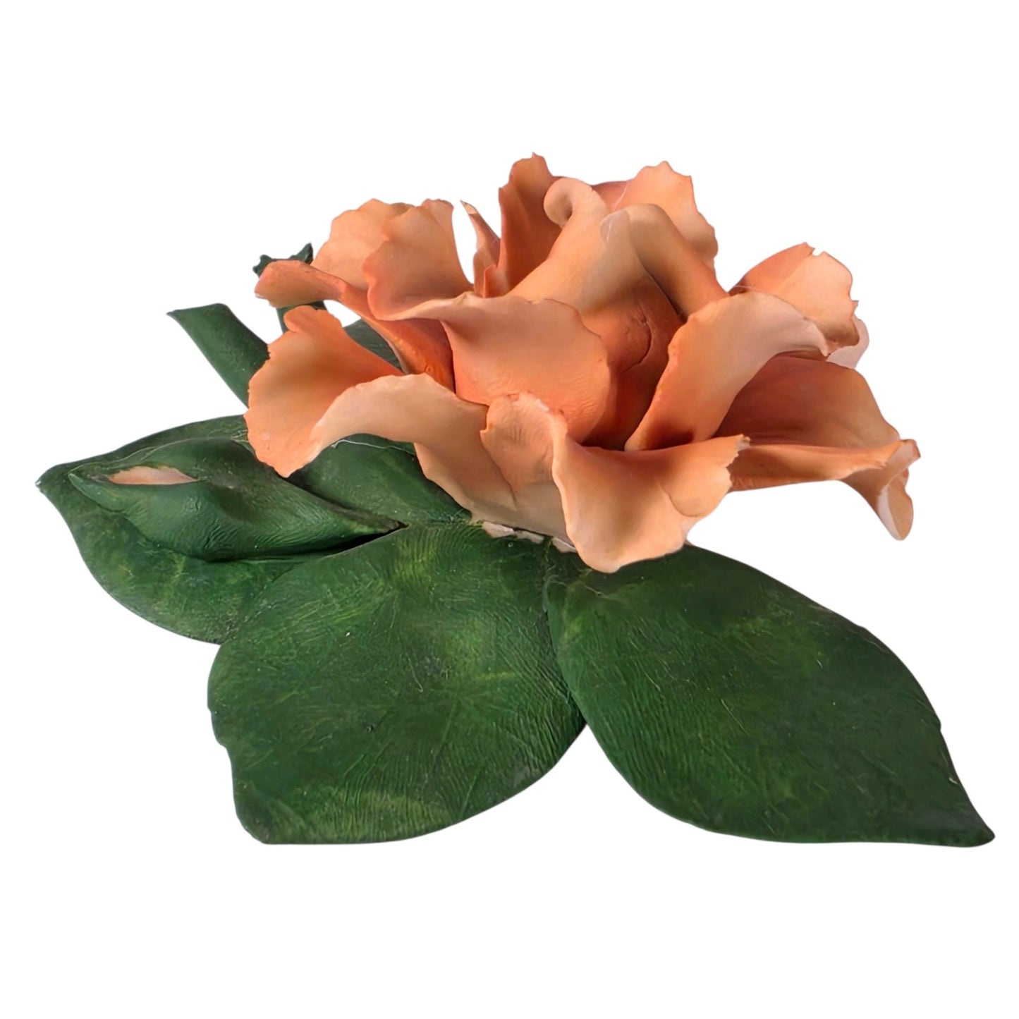 Vintage Nuova Capodimonte Italy Porcelain Rose Peach Flower Figurine