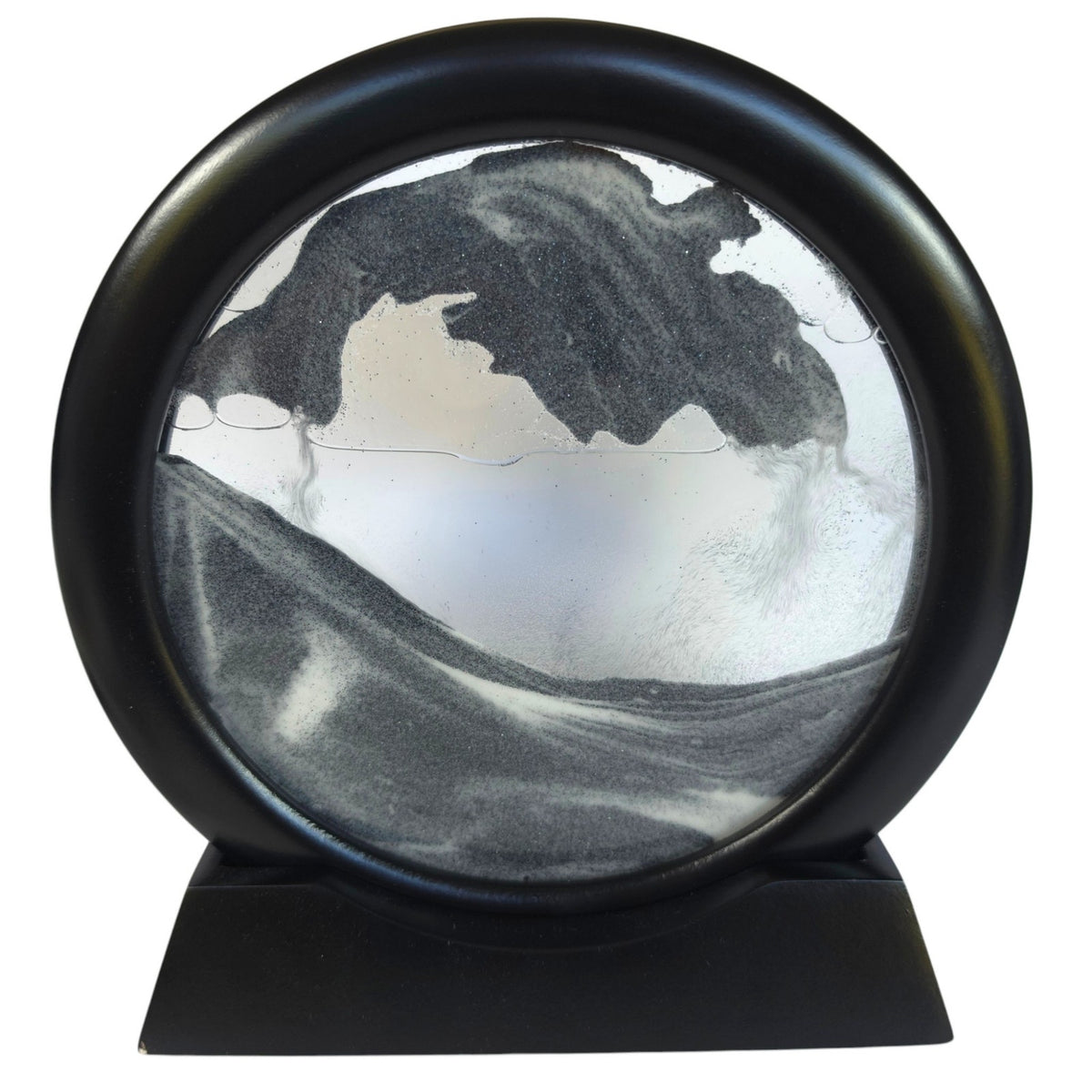 Dynamic Moving Sand Art Liquid Motion Glass Circle Tabletop Decor with Stand 360