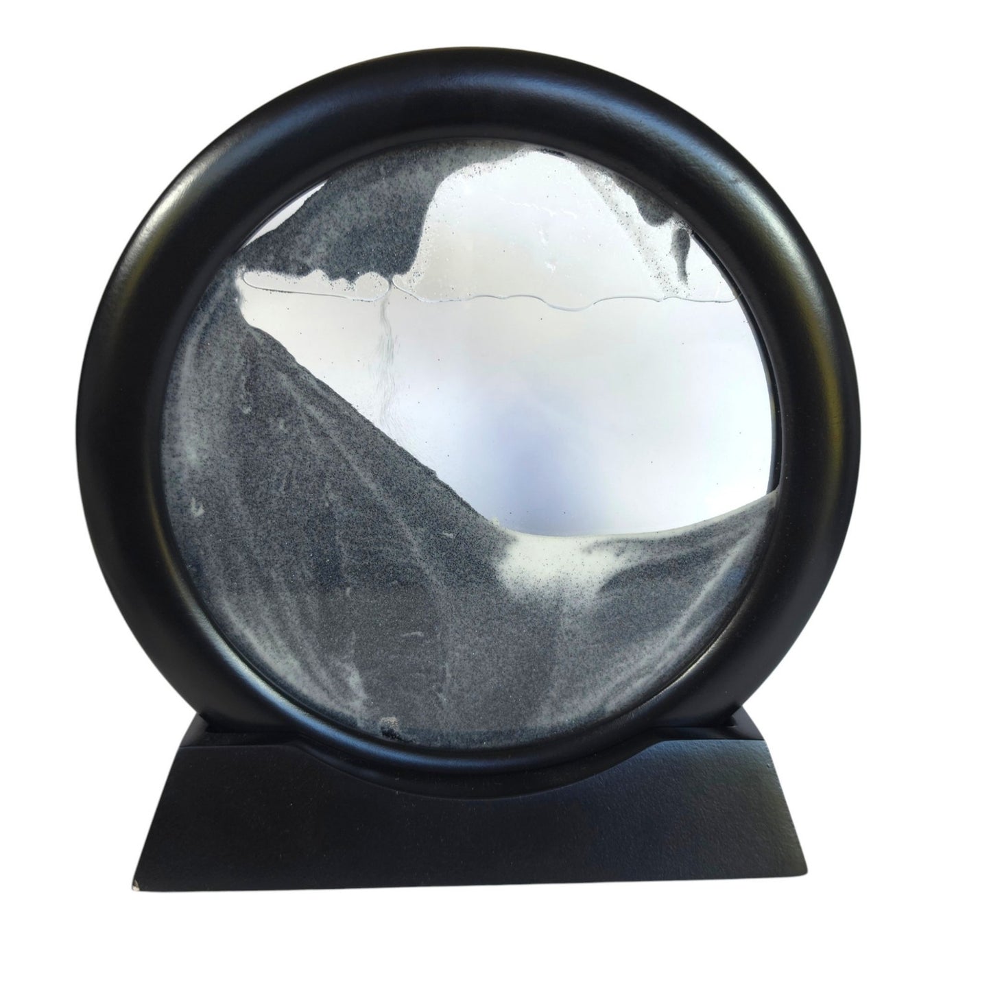Dynamic Moving Sand Art Liquid Motion Glass Circle Tabletop Decor with Stand 360
