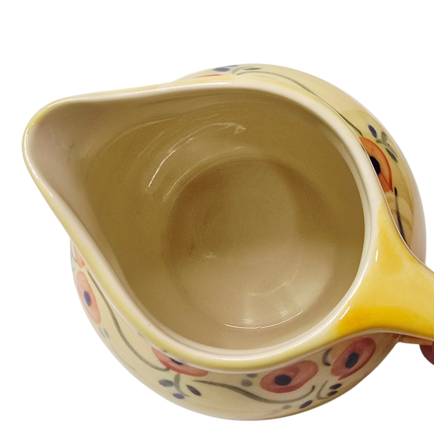 Vintage Yellow Pottery Pitcher Motto Ware Stenciled Quote Floral Small Creamer