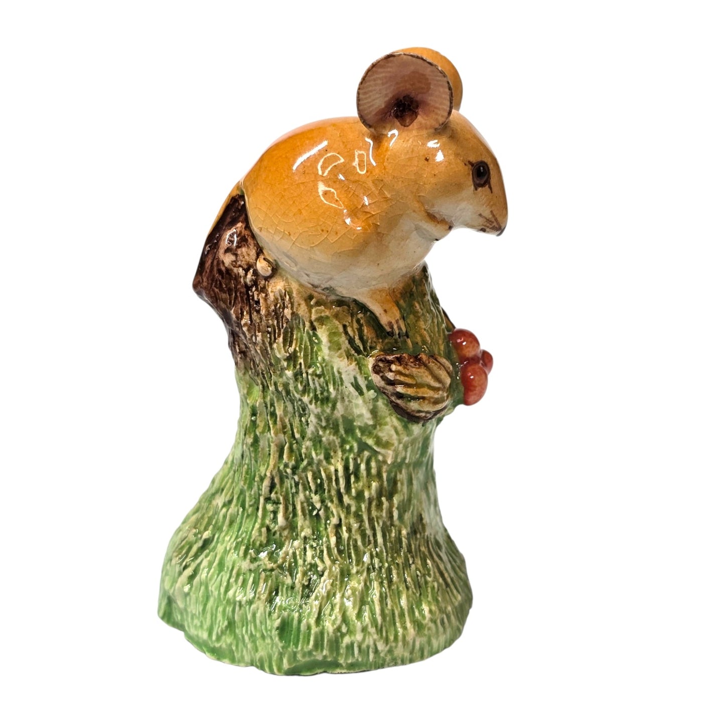 Basil Matthews Mouse on Tree Stump Figurine Signed Vintage Studio Pottery