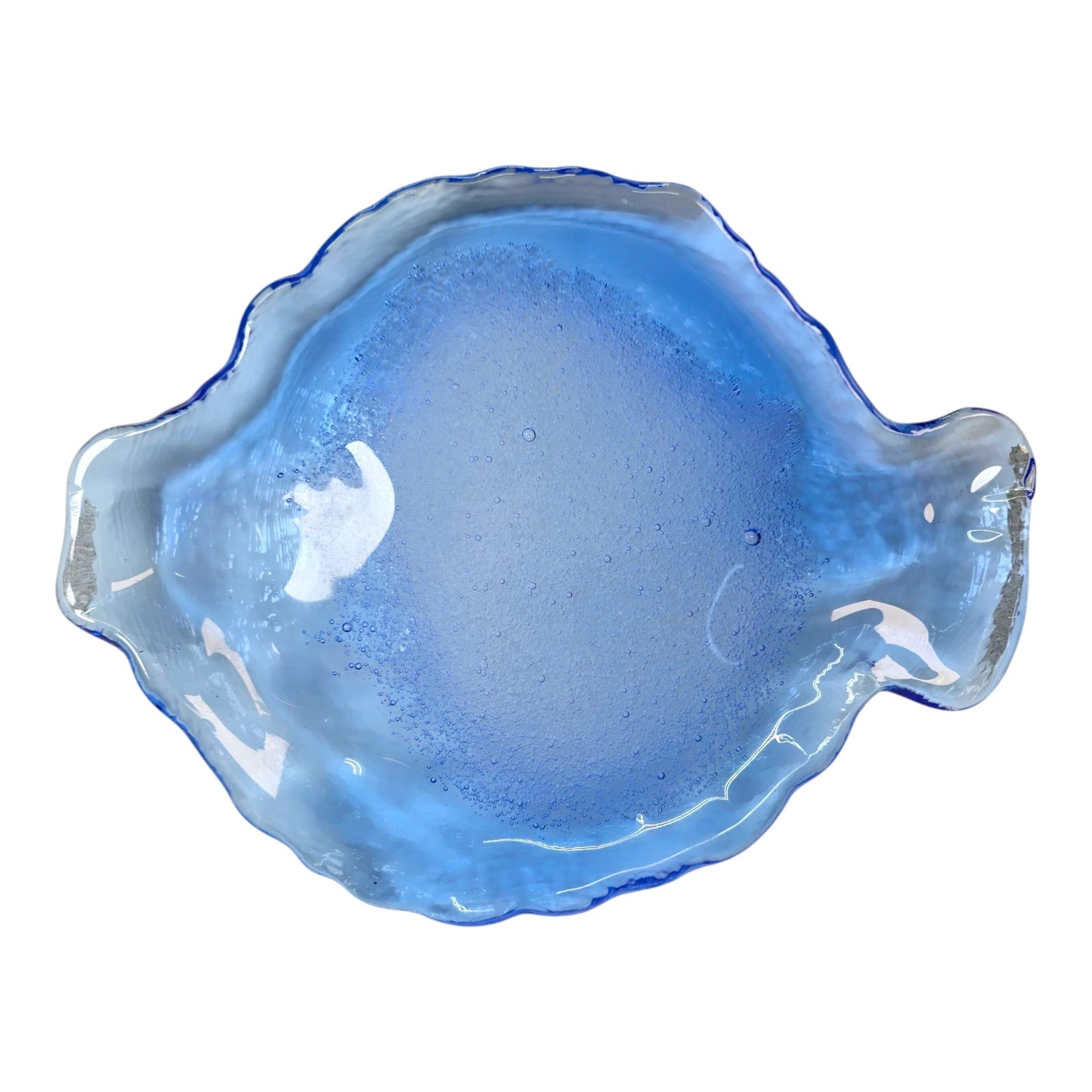 Vintage AMICI Fish Dish Made in Italy Bubble Art Glass Thick Recycled Glass Blue