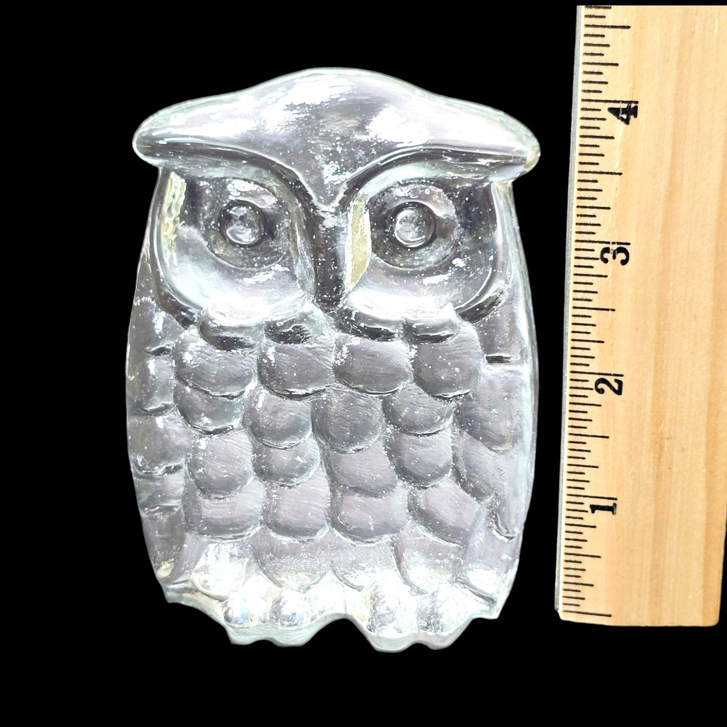 Clear Textured Art Glass Owl Paperweight Figurine