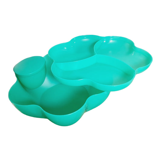 4 Pc Turquoise Flower Blossom Tupperware Chip Dip Divided Party Platter Tray Set