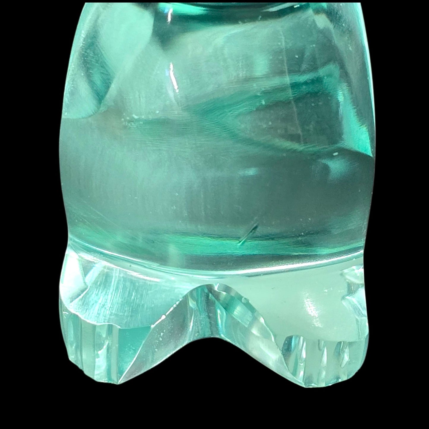 Art Glass Cat Figurine Teal Aqua Modernist Style Polished Finish 2.25"