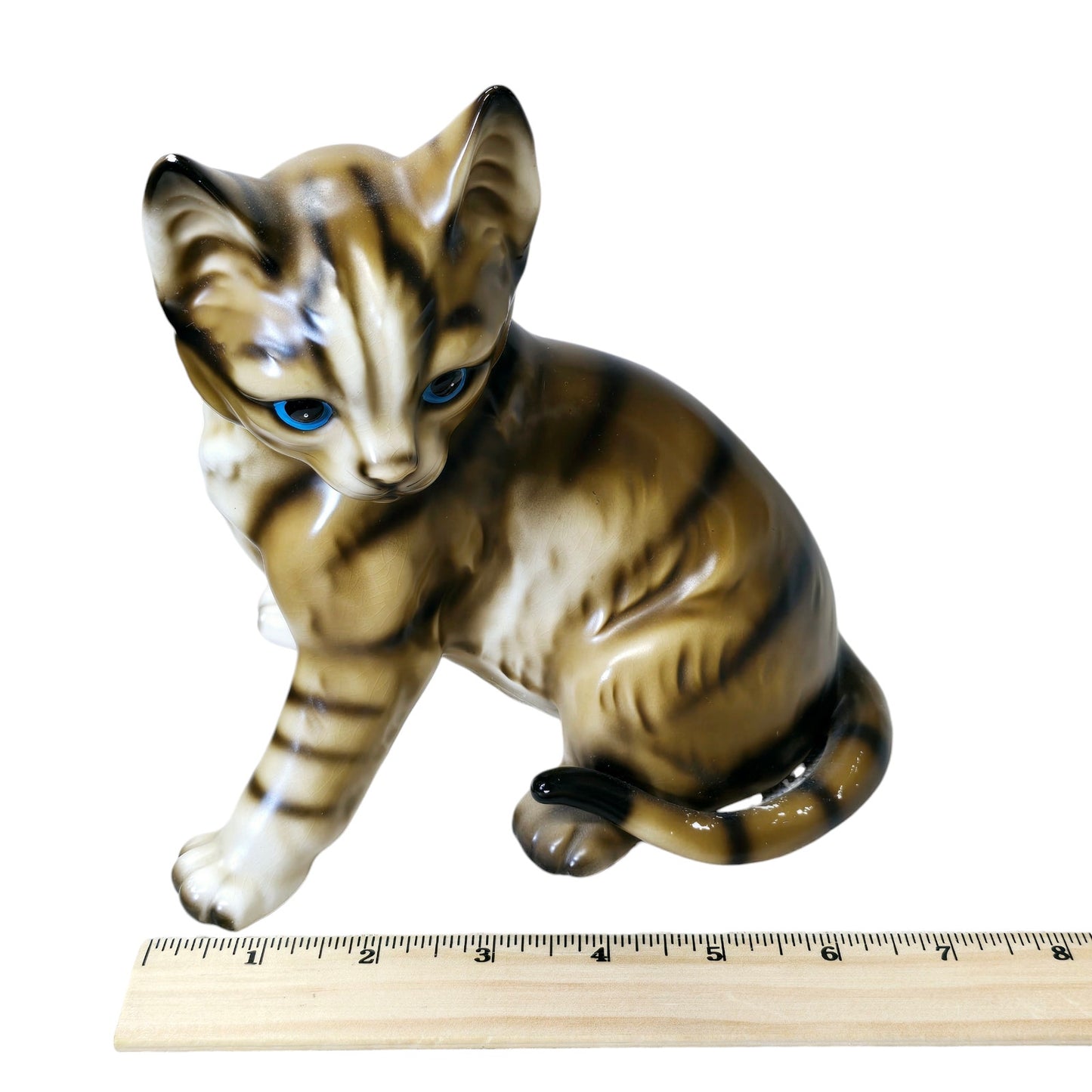 Midcentury M. Takai Porcelain Cat Lifelike Signed Figurine 7"