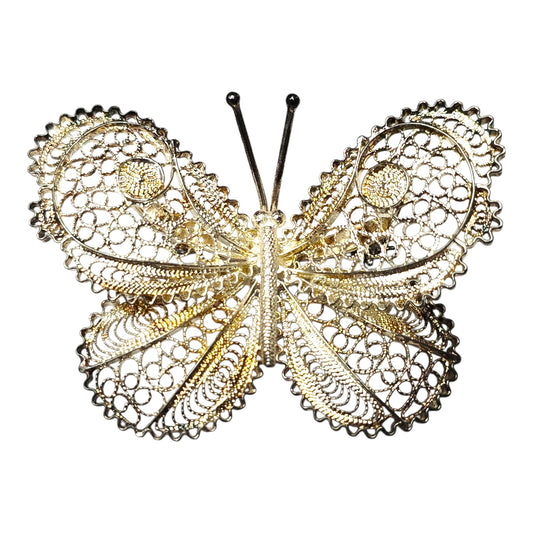 * Italian Silver Filigree Butterfly Brooch Marked 800 "☆79 OE" Mid Century Jewelry