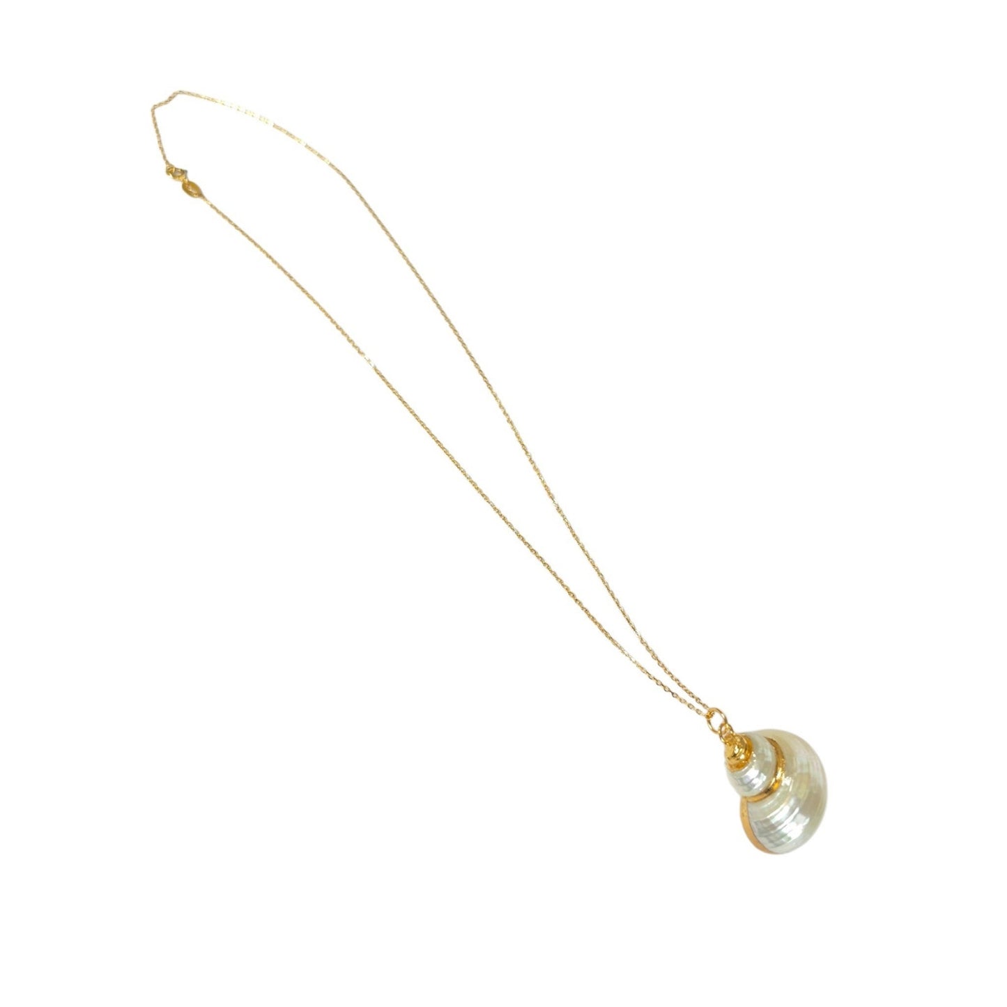 Vintage Gold Electroplated Turbo Shell Pendant Necklace 18 in 925 Chain