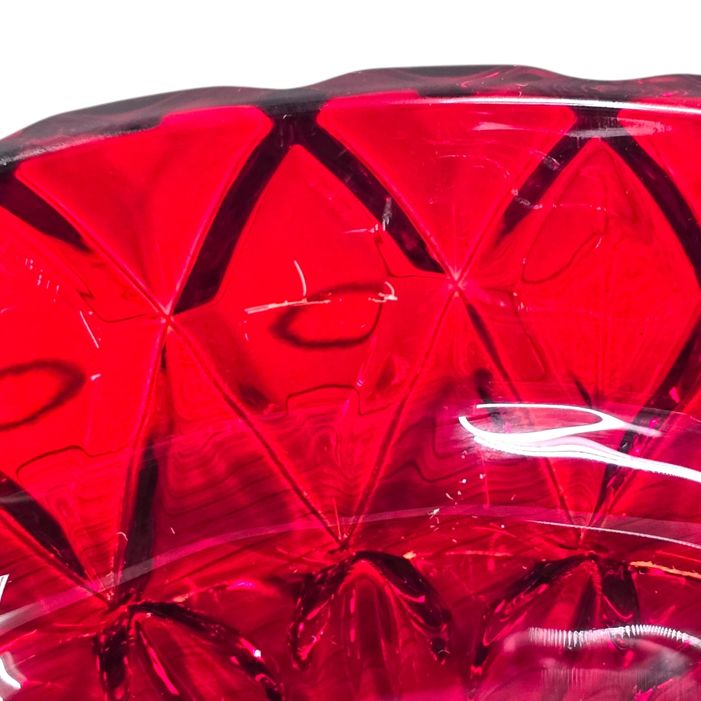 Hershey's Kisses Ruby Red Flash Pressed Glass Candy Dish w/ Lid Diamond Point