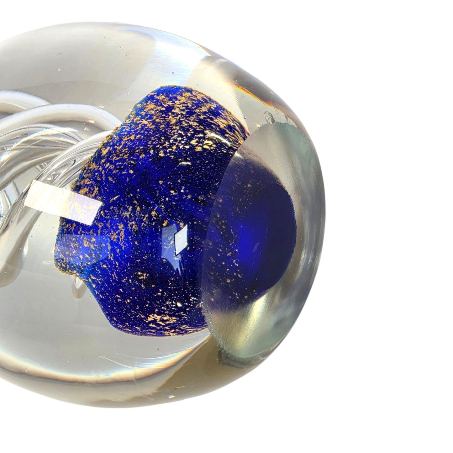 (Reserved for Customer) Vintage Art Glass Egg Paperweight Royal Blue Gold Fleck Aventurine Helix Swirl