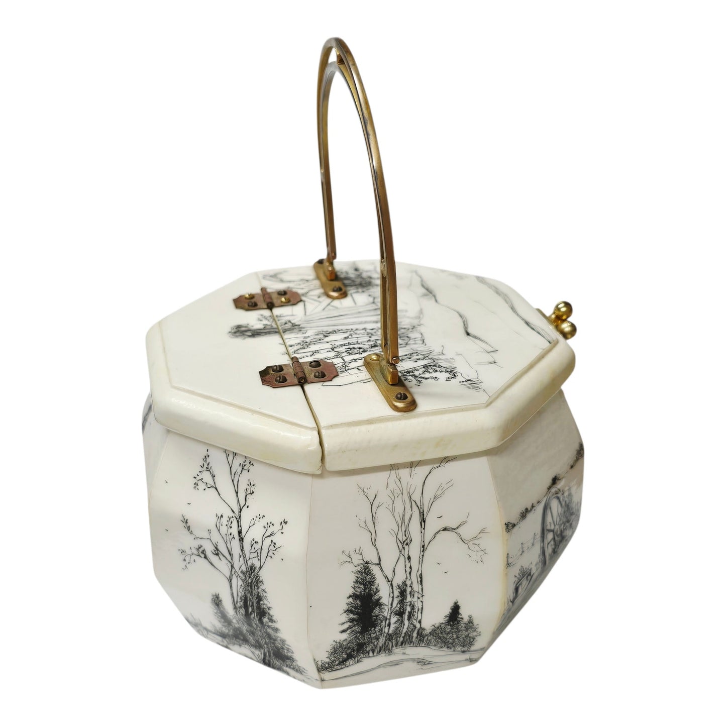 Vintage 1972 Beki Signed Wooden Box Purse Decoupage Hand Painted Octagon Rare