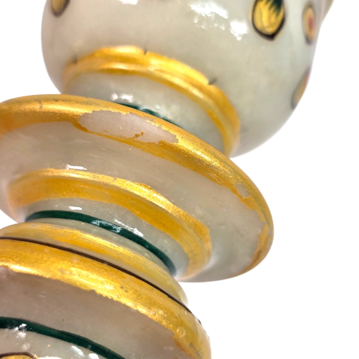 Vintage Indian Meenakari Marble Candle Holder Hand Painted Gold Accents 6"