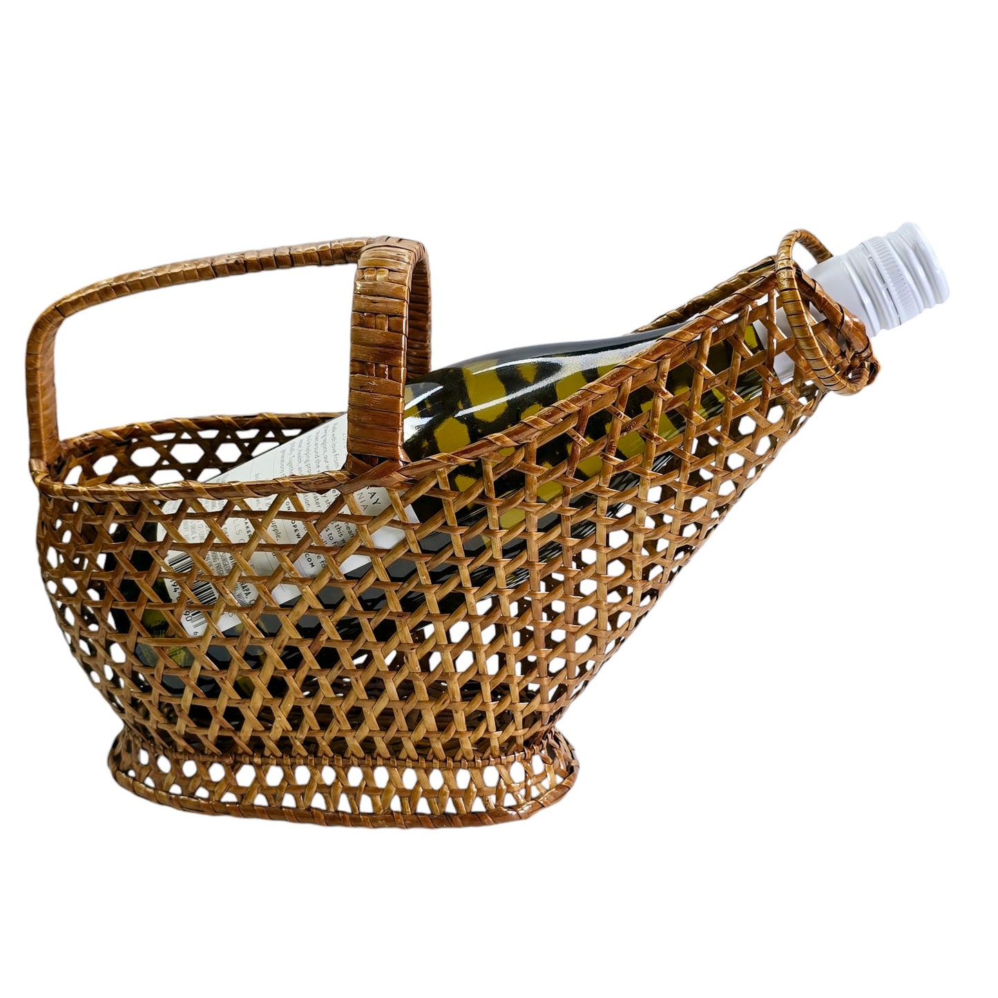 MCM Boho Chic Wicker Wine Basket with Handle, Wine Pouring Basket