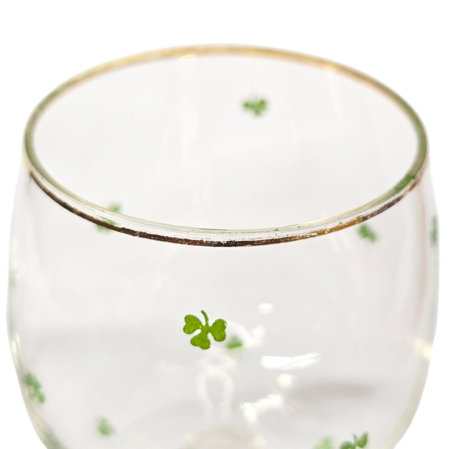 Vintage St. Patrick's Day Shamrock Glasses Gold Rim Clover Stemware Set of 2