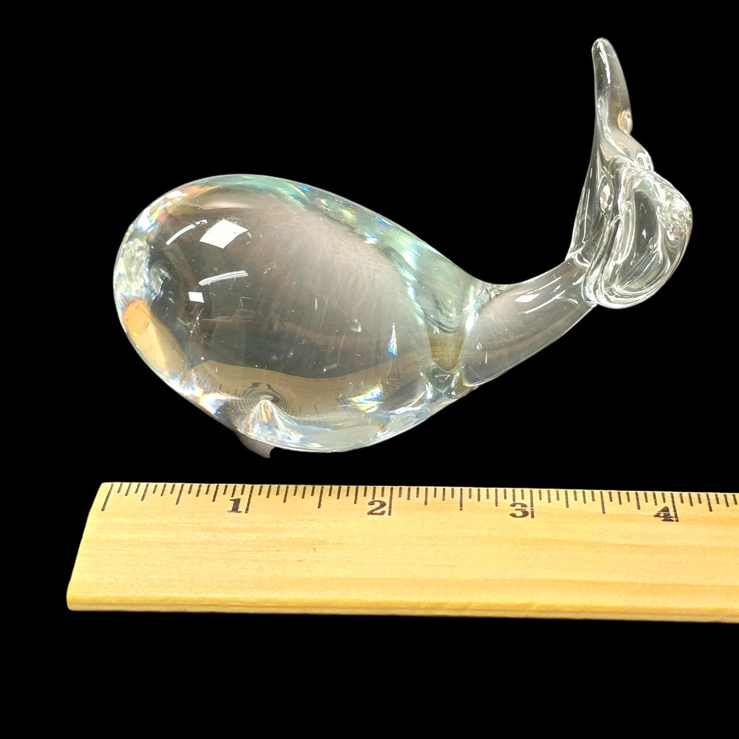 Handblown Clear Art Glass Whale, Polished Bottom, UV Glow