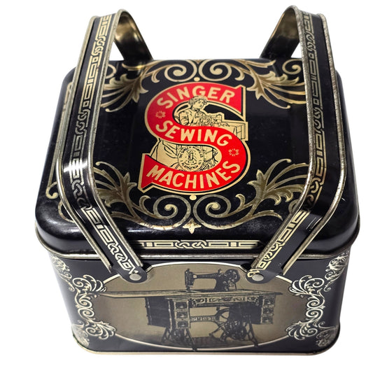 Sewing Machine Storage Tin Singer Vintage Black Gold Carry Case Collectible Decor