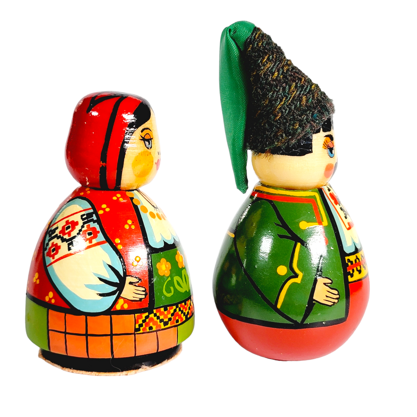 Small Wood Ukrainian Couple Figures/Dolls Colorful Hand Painted Lacquered Finish