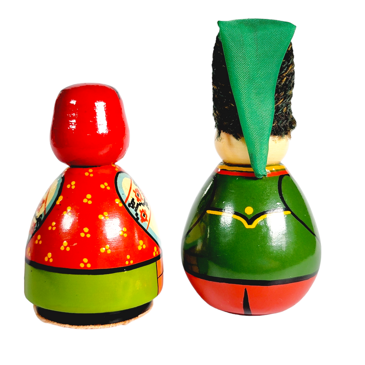 Small Wood Ukrainian Couple Figures/Dolls Colorful Hand Painted Lacquered Finish