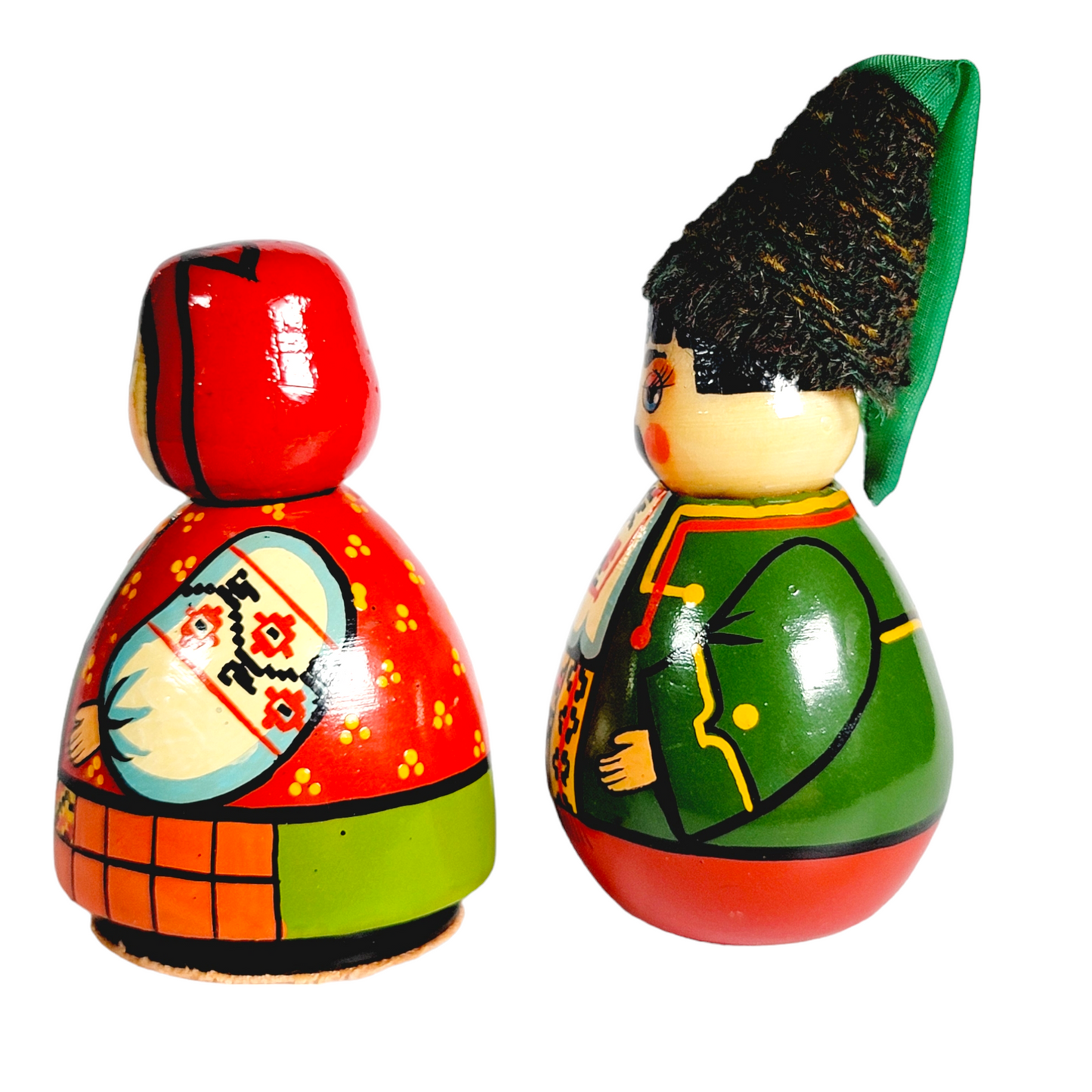 Small Wood Ukrainian Couple Figures/Dolls Colorful Hand Painted Lacquered Finish