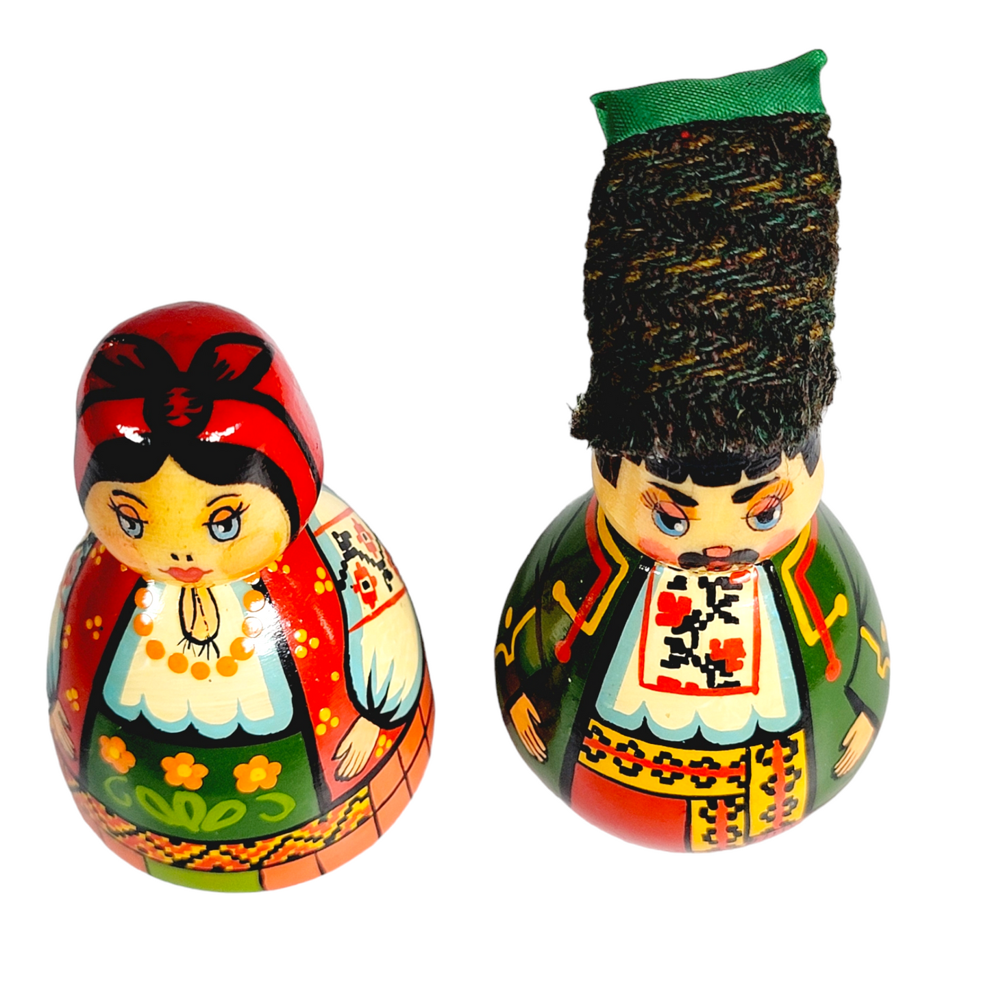 Small Wood Ukrainian Couple Figures/Dolls Colorful Hand Painted Lacquered Finish